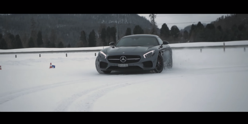 Mercedes Benz driving in snow